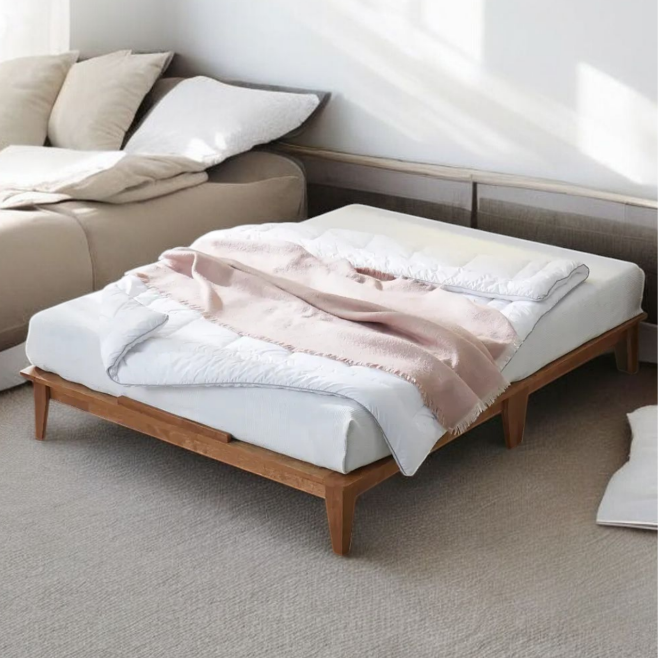 평상형 무헤드 고무나무 원목침대프레임 침대깔판 슈퍼싱글