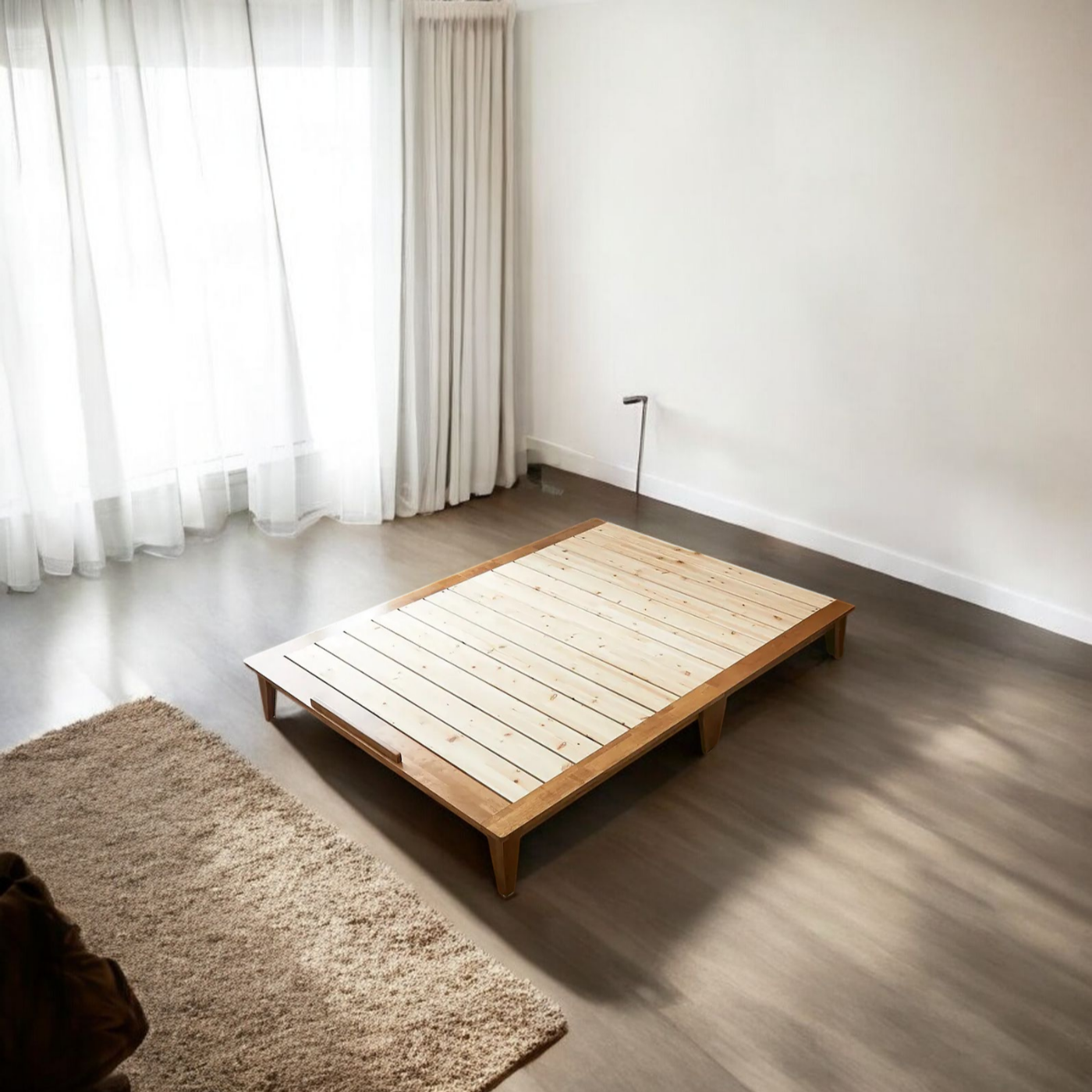 평상형 무헤드 고무나무 원목침대프레임 침대깔판 슈퍼싱글