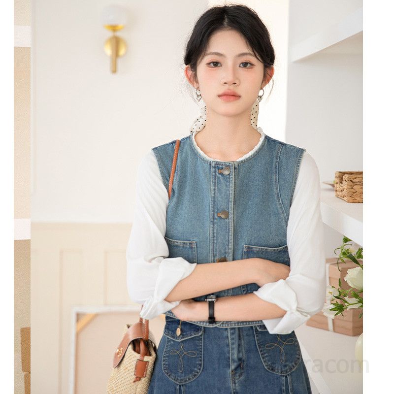 여성 데님 조끼 레이어드 여름 셔츠 스타일 캐주얼 재킷 실용성 높은 데일리룩 가벼운 착용감으로 여행 및 외출에 적합한 트렌디한 디자인 - 상세 이미지 2