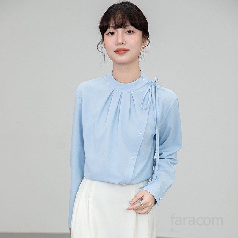화이트 여성 긴팔 셔츠 출퇴근 면접용 봄 가을 루즈핏 블라우스 편안한 착용감 데일리 스타일링 활용 가능한 고급스러운 디자인 - 상세 이미지 4