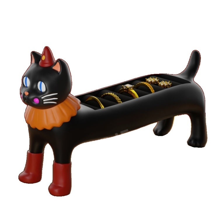 오브제 고양이 링 홀더 반지 귀걸이 수납 데스크 장식 - 상품 이미지
