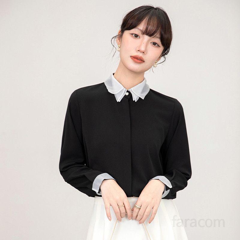 여성 슬림핏 롱슬리브 셔츠 봄 데일리 패션 구김없는 스트라이프 스타일 통근용 모던한 디자인 셔츠 여성의류 - 상품 이미지