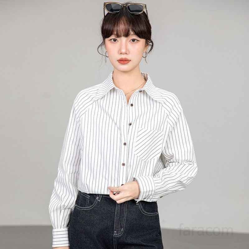 여성 스트라이프 긴팔 셔츠 가을 캐주얼 슬림핏 코튼 남방 데일리 오버핏 스타일 구김없는 편안한 착용감 다용도 디자인 - 상세 이미지 3