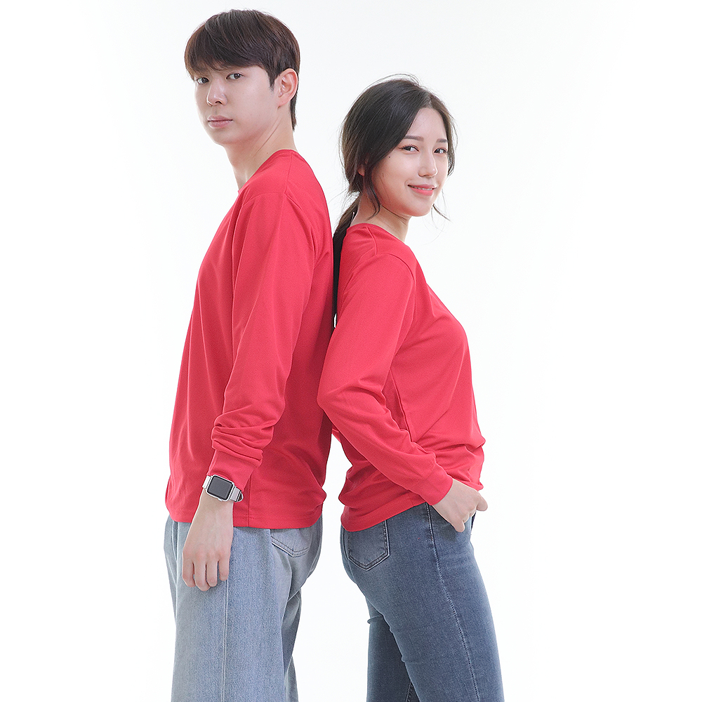 (8color)쿨론홍색라운드 긴팔티셔츠 식당 업소 가게티제작 유니폼셔츠 홀서빙복 - 상세 이미지 4