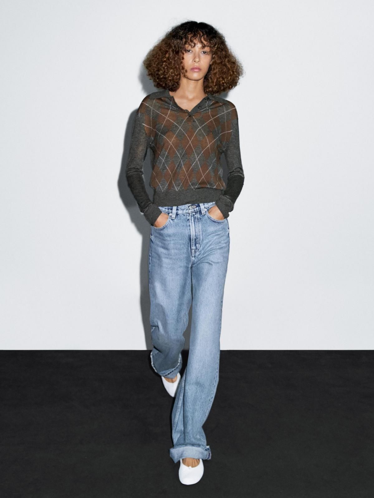 마시모두띠 아가일 패턴 폴로 니트 스웨터 5744/584 MEDIUM GREY - 상세 이미지 3
