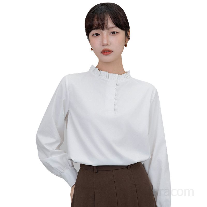 여성 루즈핏 화이트 셔츠 긴팔 출퇴근용 구김없는 편안한 착용감 프랑스 디자인 봄철 데일리 상의 스타일리시한 여성의류 - 상세 이미지 5