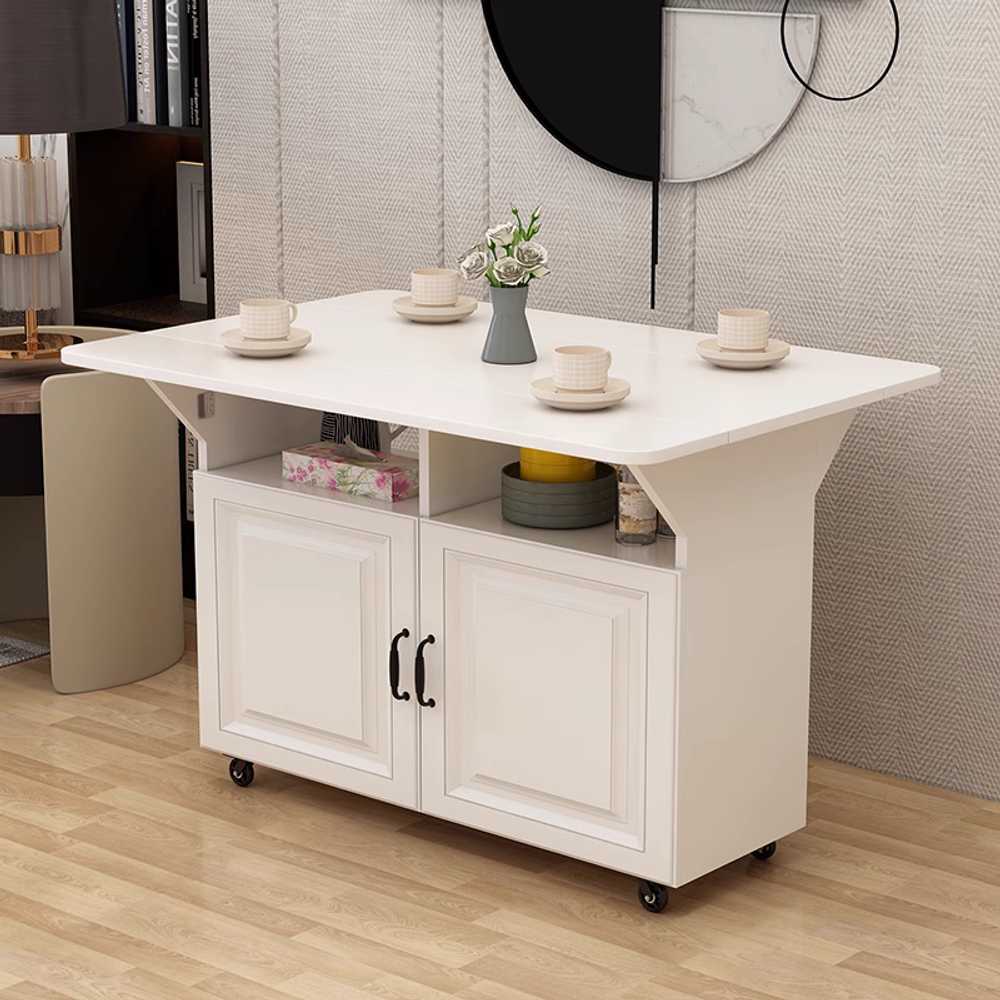 베이킹 작업대 접이식 수납장 아일랜드 확장 바 우드 100x80cm 블랙+화이트 이미지 6