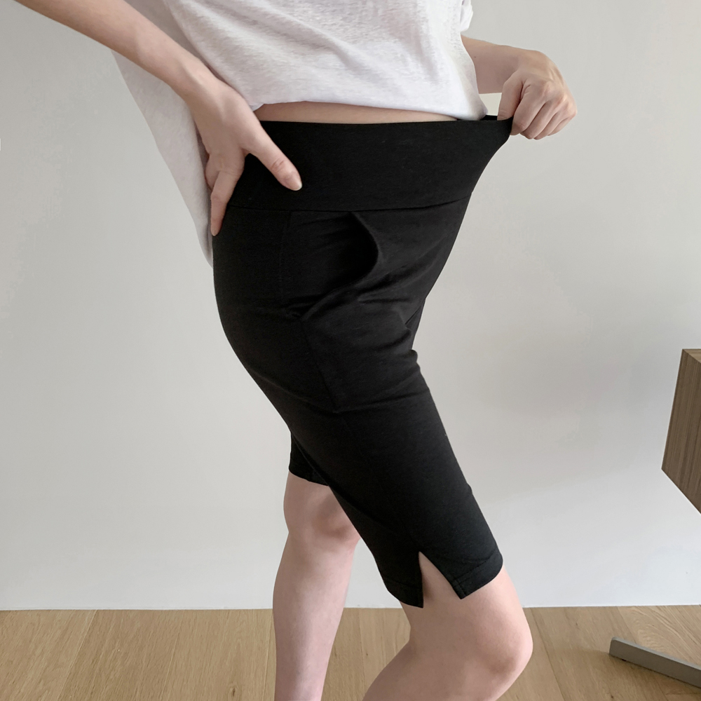 슬릿 임부 바이커팬츠 카프리팬츠 5부 슬랙스 임산부 바지 반바지 임부복 바지 만삭 빅사이즈 - 메인 이미지