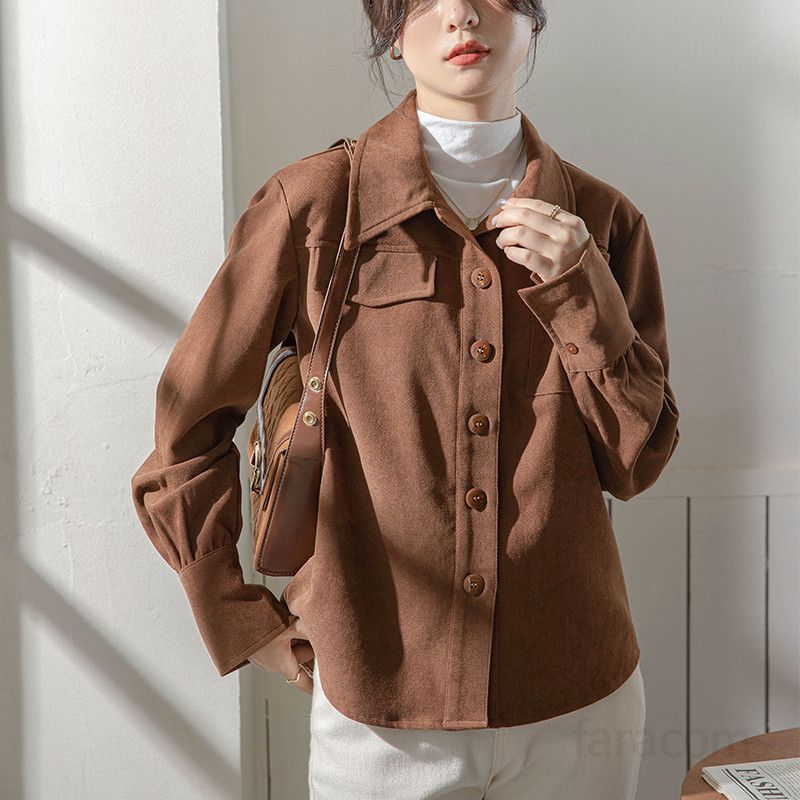 여성 코듀로이 긴팔셔츠 가을 데일리 캐주얼 오버핏 부드러운 착용감 브러시드 레이어드 스타일 직장 출퇴근용 모던한 디자인 - 상세 이미지 5