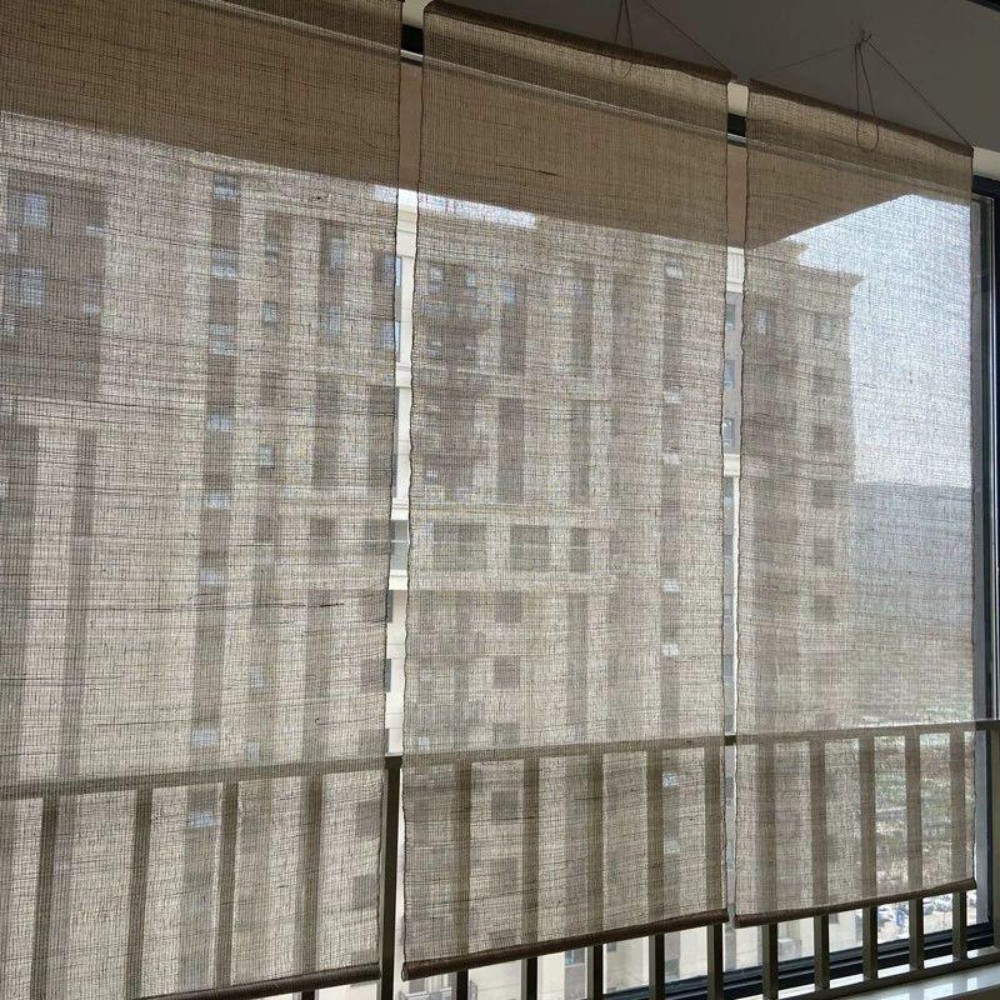 모시가리개 일식집 삼베발 조각보 커튼 패브릭 주방가림막 블라인드 한옥 중문 연그레이 여름 원단 끈 커튼 높이 100CM 35cm 너비