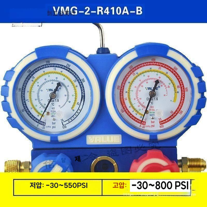 불소 측정기 에어컨 냉매 게이지 압력 매니폴드 압력계 R22 듀얼 미터(VMG-2-R22-B) - 상세 이미지 2