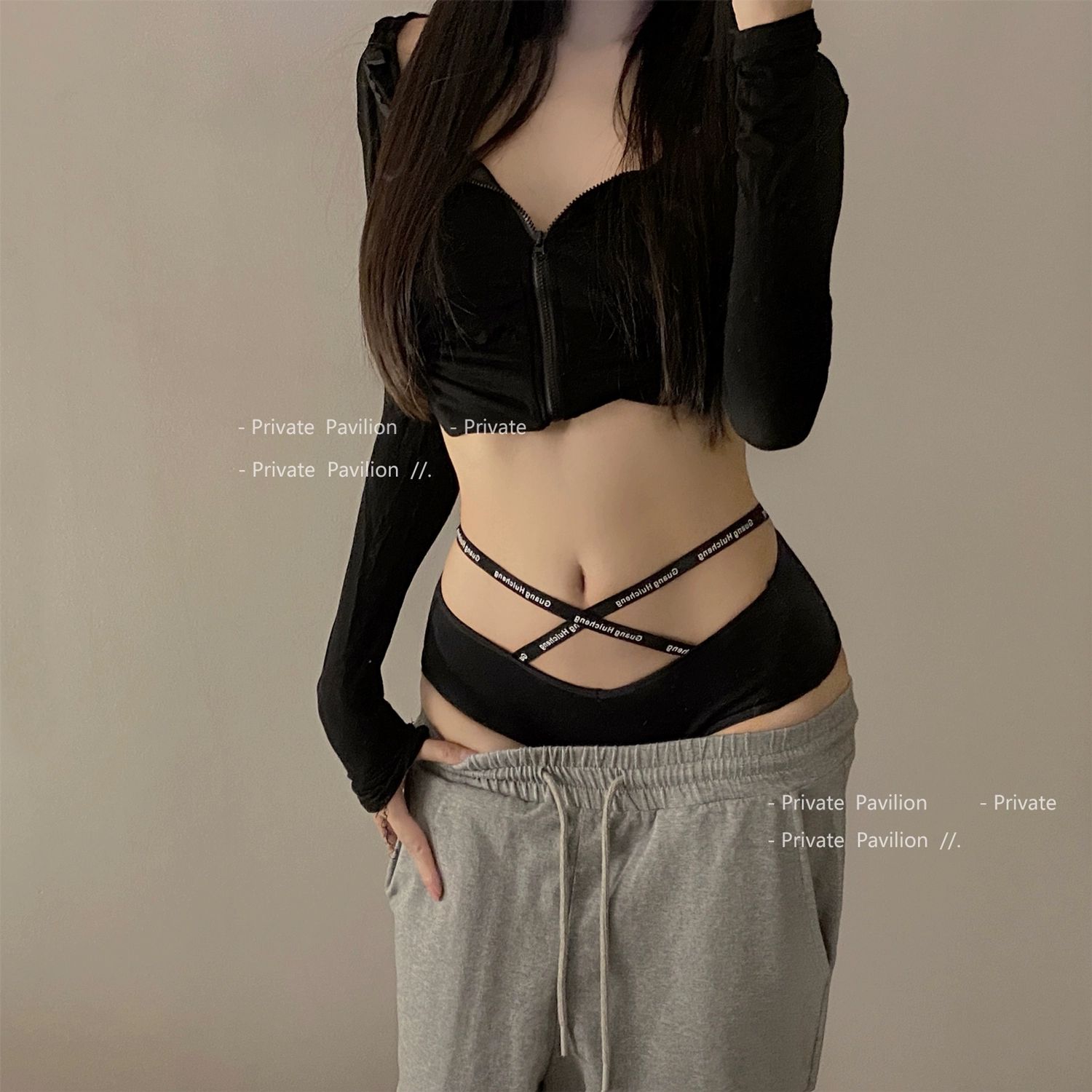 크로스 밴드 라인 여성 기념일 속옷 이벤트 블랙 M 42.5-55.0kg - 상세 이미지 5