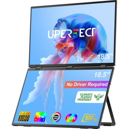 [해외]노트북 화면 확장기 1080P HDR 360° 접이식 스택 트리플 모니터(스탠드 및 VESA 포함)용 UPERECT 델타 맥스 18.5인치 100Hz 듀얼 휴대용 모니터(드