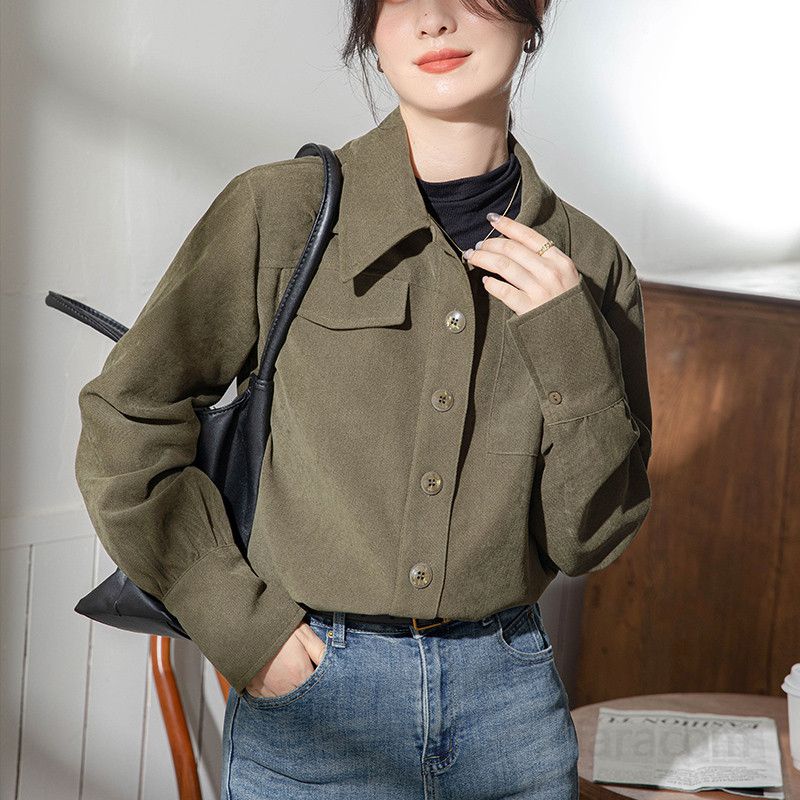 여성 코듀로이 긴팔셔츠 가을 데일리 캐주얼 오버핏 부드러운 착용감 브러시드 레이어드 스타일 직장 출퇴근용 모던한 디자인 - 상세 이미지 2
