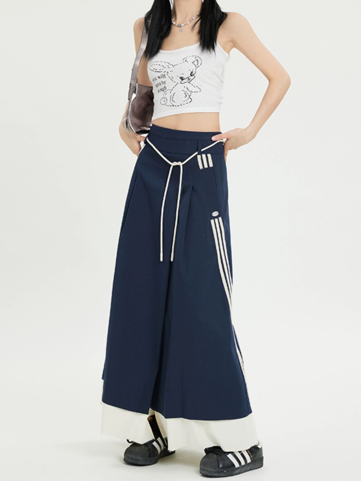 카고 스커트 여성 패션 롱치마 플레어 학원블루 XS 40.0-45.0kg - 상세 이미지 4