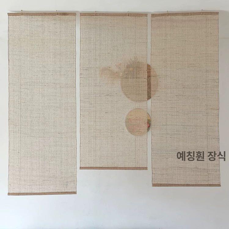 모시가리개 일식집 삼베발 조각보 커튼 패브릭 주방가림막 블라인드 한옥 중문 연그레이 여름 원단 끈 커튼 높이 100CM 35cm 너비