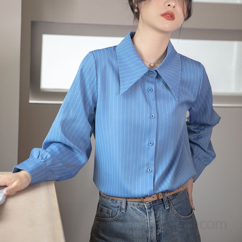 여성 스트라이프 긴팔 셔츠 가을 패션 캐주얼 코튼 소재 편안한 착용감 심플한 디자인 데일리룩 데이트룩 활용도 높은 상의 - 상세 이미지 4