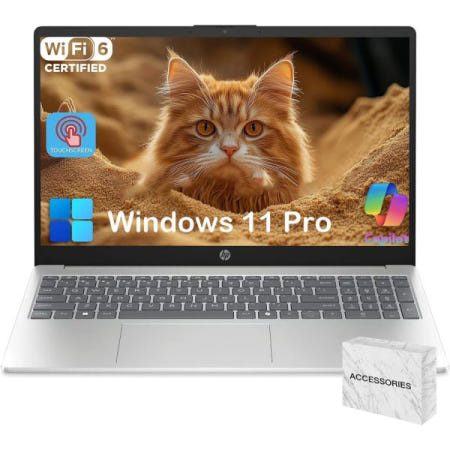 [해외]비즈니스 및 학생용 HP 15.6 터치스크린 노트북, 인텔 13세대 코어 i3(최대 4.5)GHz), HD 터치 디스플레이, 16GB DDR4 RA Silver | I5-8