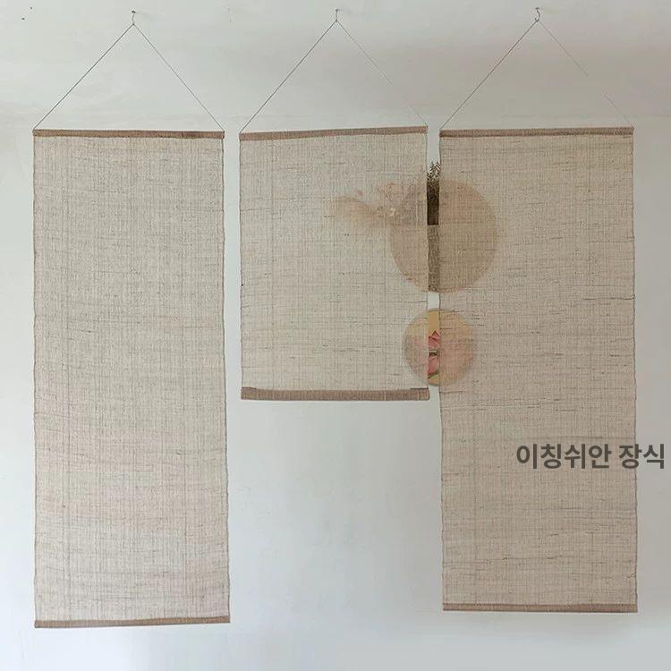 모시가리개 일식집 삼베발 조각보 커튼 패브릭 주방가림막 블라인드 한옥 중문 연그레이 여름 원단 끈 커튼 높이 100CM 35cm 너비