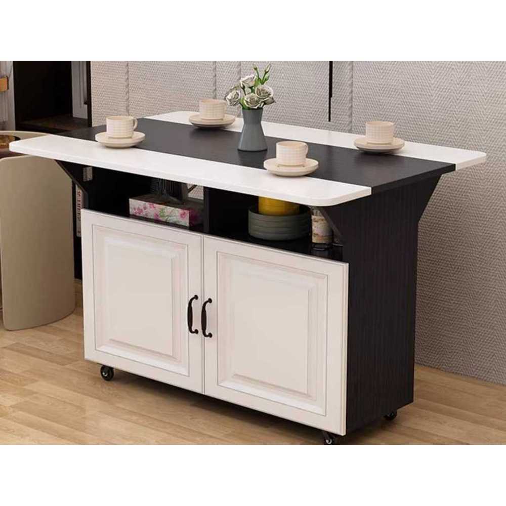 베이킹 작업대 접이식 수납장 아일랜드 확장 바 우드 100x80cm 블랙+화이트 - 상품 이미지