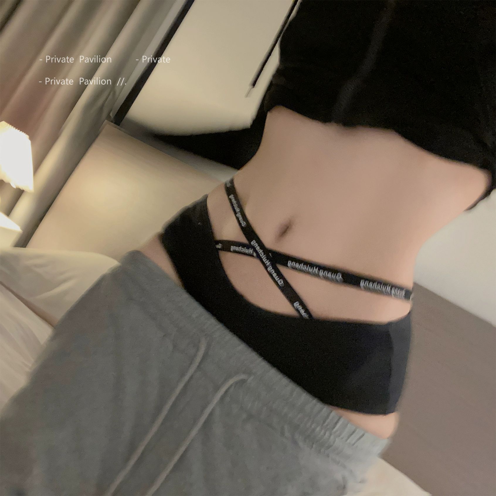 크로스 밴드 라인 여성 기념일 속옷 이벤트 블랙 M 42.5-55.0kg - 상세 이미지 3