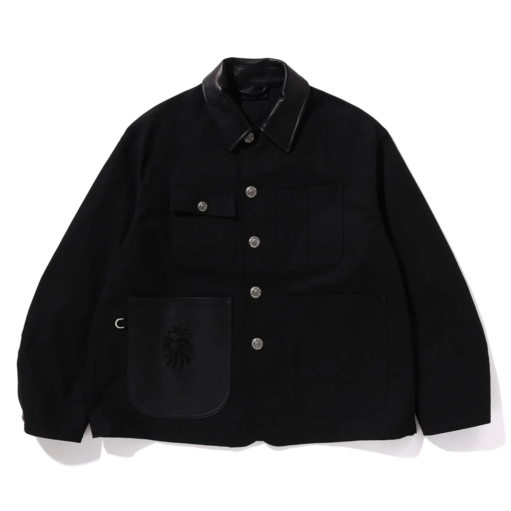 베이프 자켓 BLACK LEATHER TRIM CHORE JACKET 1L30-140-319 - 메인 이미지