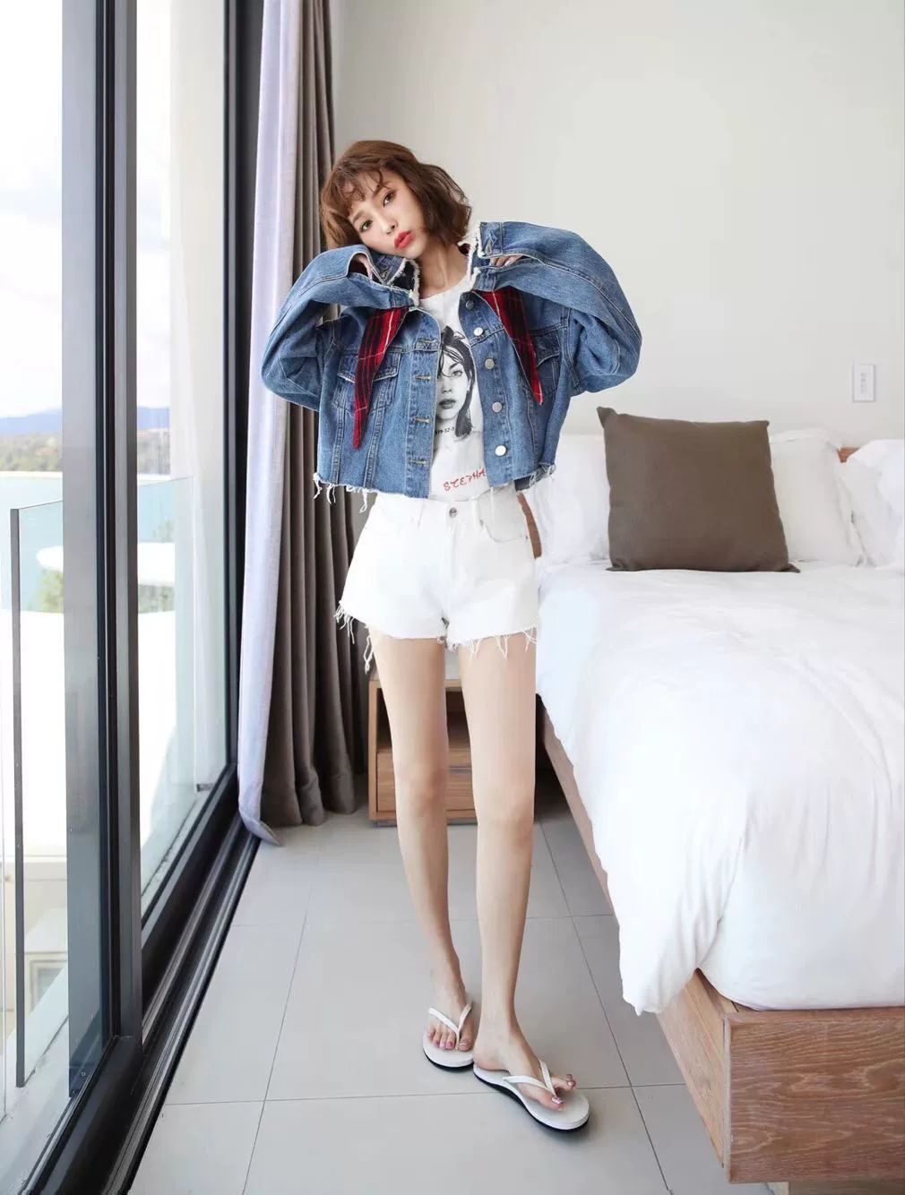 청치마 바지 비대칭 찢청 하이웨스트 청청코디 짧은 화이트 구멍있음 S 추천 46.0-50.0kg - 상세 이미지 5
