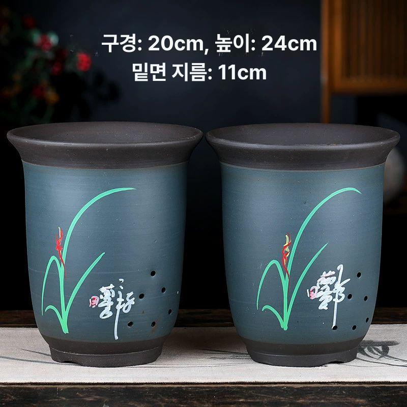 화분 도자기 무광 귀여운 거실 카페 애플 그린 대형 난초 화분 보라색 점토 표시된 대로 스타일 - 상세 이미지 3