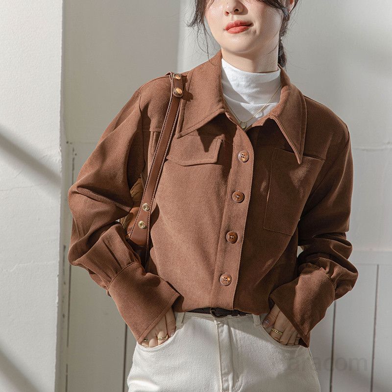 여성 코듀로이 긴팔셔츠 가을 데일리 캐주얼 오버핏 부드러운 착용감 브러시드 레이어드 스타일 직장 출퇴근용 모던한 디자인 - 상세 이미지 4