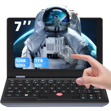[해외]올 메탈 7인치 HD 터치스크린 초경량 미니 노트북: Celeron J4105 12GB RAM, 960GB SSD, Win 11 Pro/MS Office 2019, WiFi