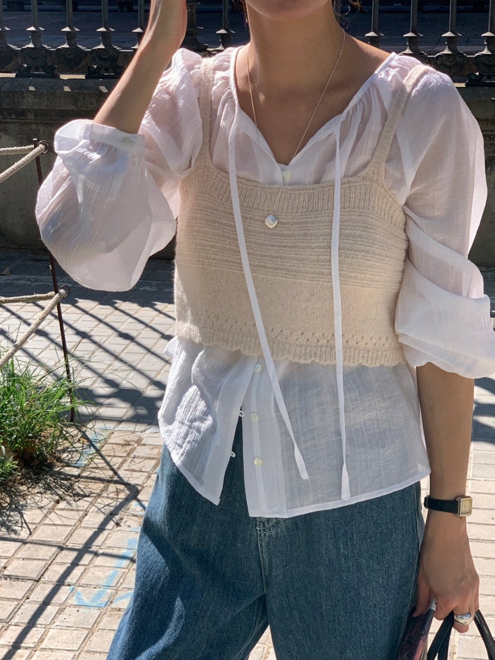 스칼럽 니트 조끼 뷔스티에 가을 데일리룩 레이어드 코디 3color