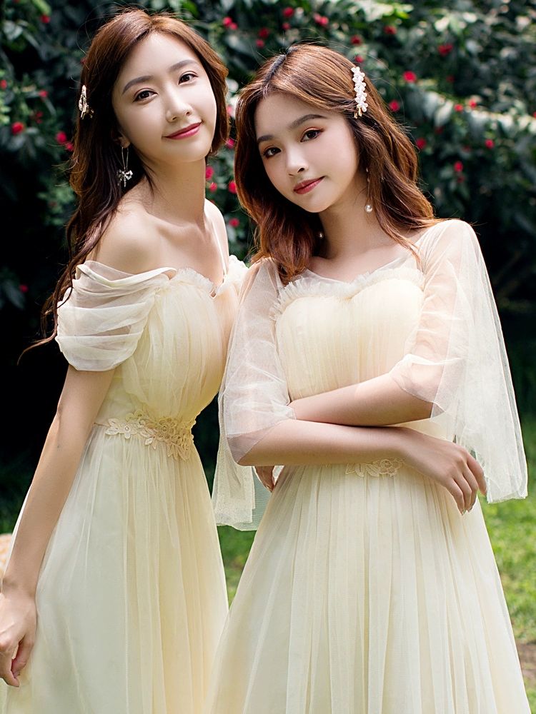 드레스 이브닝파티 원피스 피로연 이브닝 셀프웨딩 버블슬리브 블루그레이 A 롱 081 프리사이즈 39.0-52.5kg - 상세 이미지 2