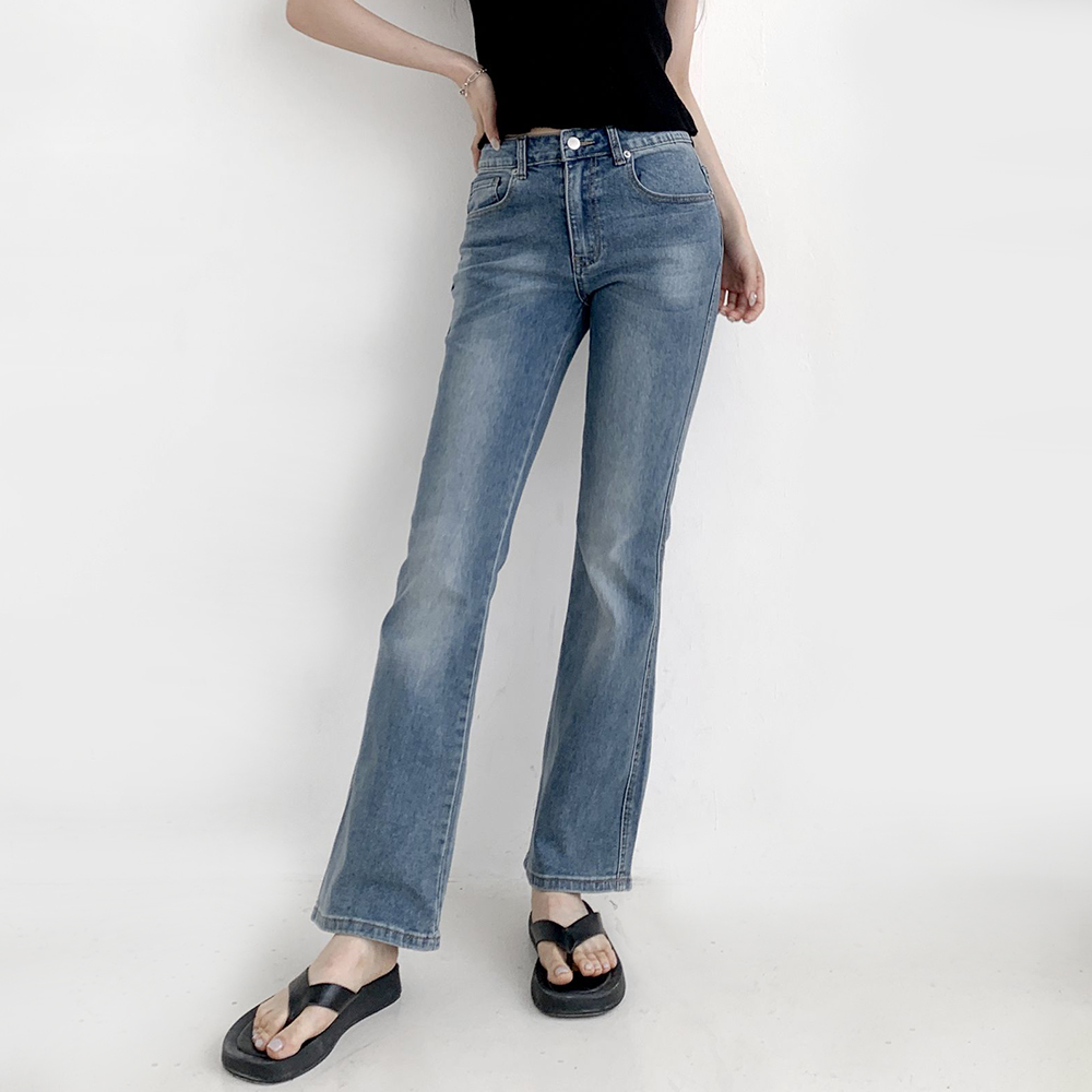 미디엄 블루 스판 세미 부츠컷 여자 청바지 워싱 데님 진 402 - 상세 이미지 2