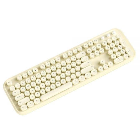 [해외]TISHLED Typewriter 키보드 무선 2.4GHz 104키 풀 사이즈, 넘패드 무소음 키 멤브레인 게이밍 미적 라운드 키캡 인체 공학적 윈도우/맥/PC/노트북용,