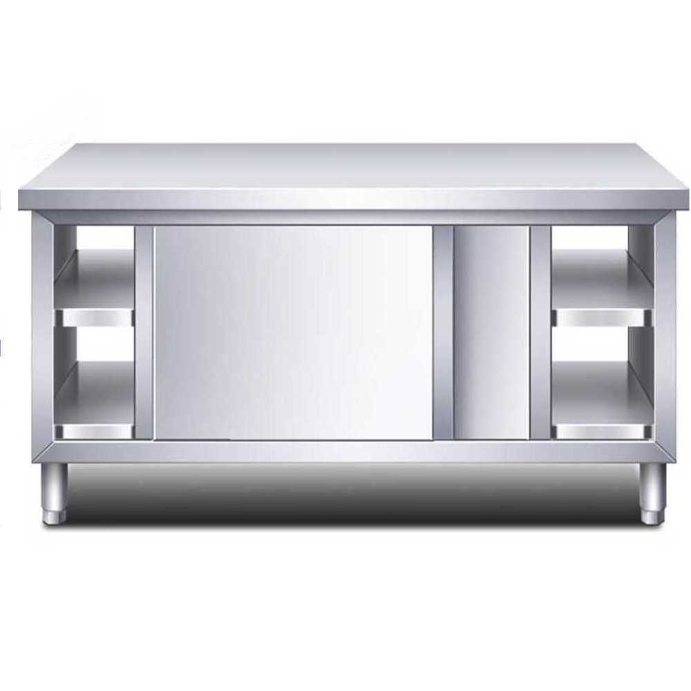 스텐 주방 작업대 식당 슬라이딩 도어 보관 캐비닛 120x60x80 - 상품 이미지