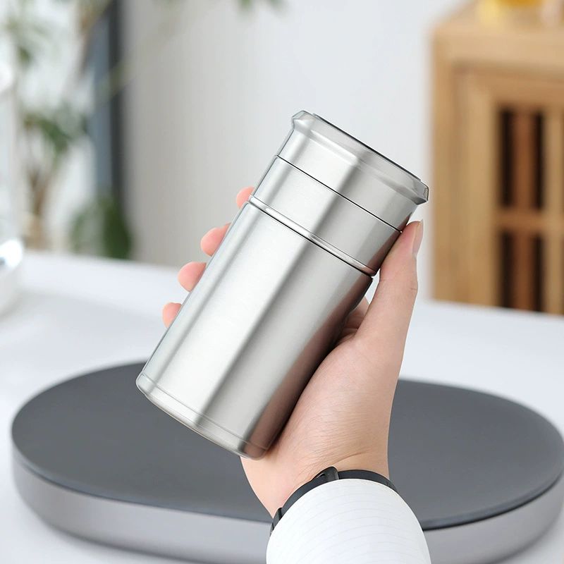 휴대용 티 텀블러 거름망 보틀 사무실 보온보냉 스틸본색 300ml - 상품 이미지