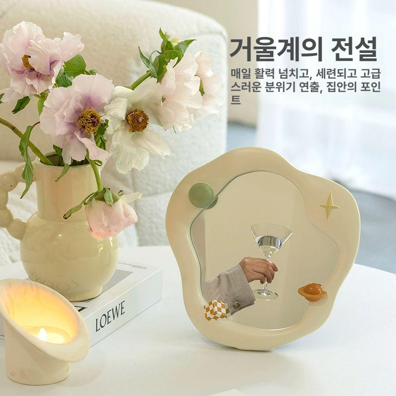 비정형 탁상거울 파스텔 화장대 집들이 집들이선물 유니크 테이블 메이크업 팬더사과거울-옐로우 - 상세 이미지 4