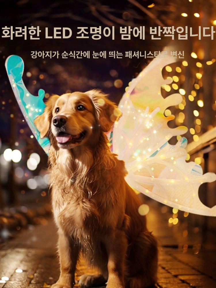 강아지 반짝이는 날개 개옷 할로윈 코스튬 아우터 액세서리 애완견 복장 따뜻한 조명 버전 - 상세 이미지 3