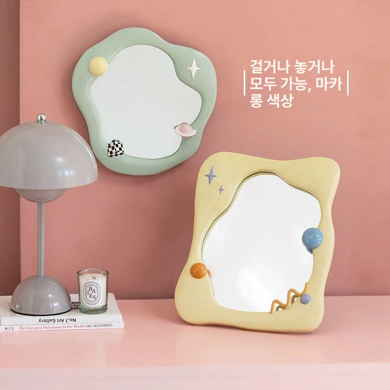 비정형 탁상거울 파스텔 화장대 집들이 집들이선물 유니크 테이블 메이크업 팬더사과거울-옐로우 - 상세 이미지 3