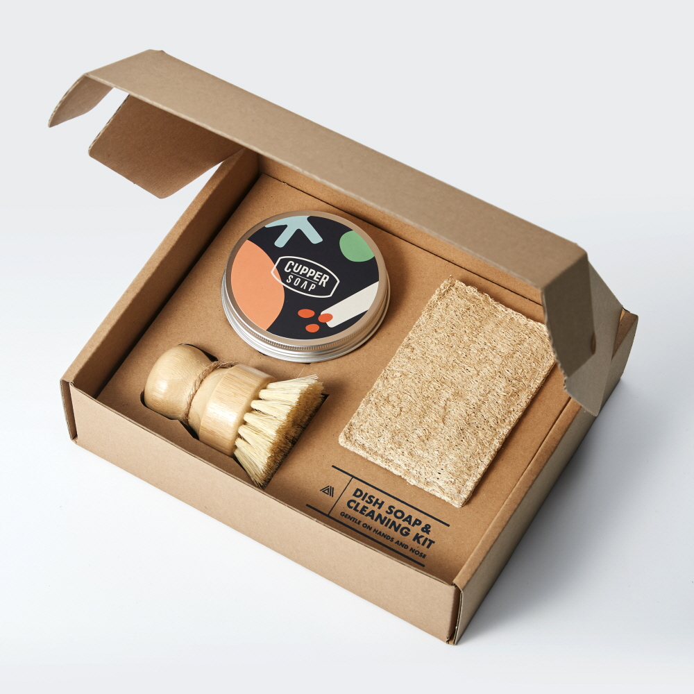 커퍼솝 설거지 3종 선물 세트 (팜프리 비누 생분해 수세미 주방 세척솔) 친환경 집들이선물