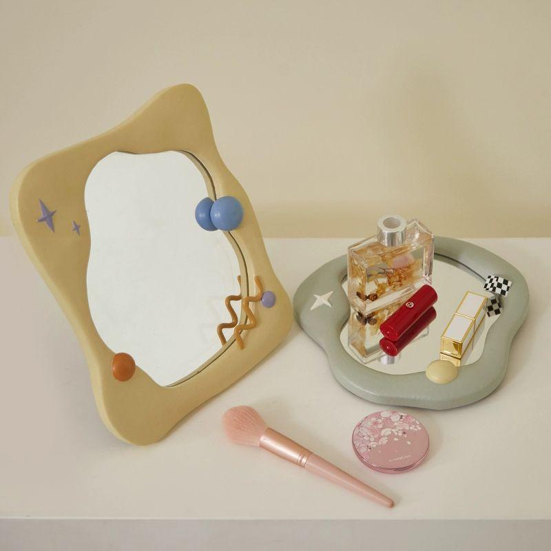 비정형 탁상거울 파스텔 화장대 집들이 집들이선물 유니크 테이블 메이크업 팬더사과거울-옐로우 - 상세 이미지 2