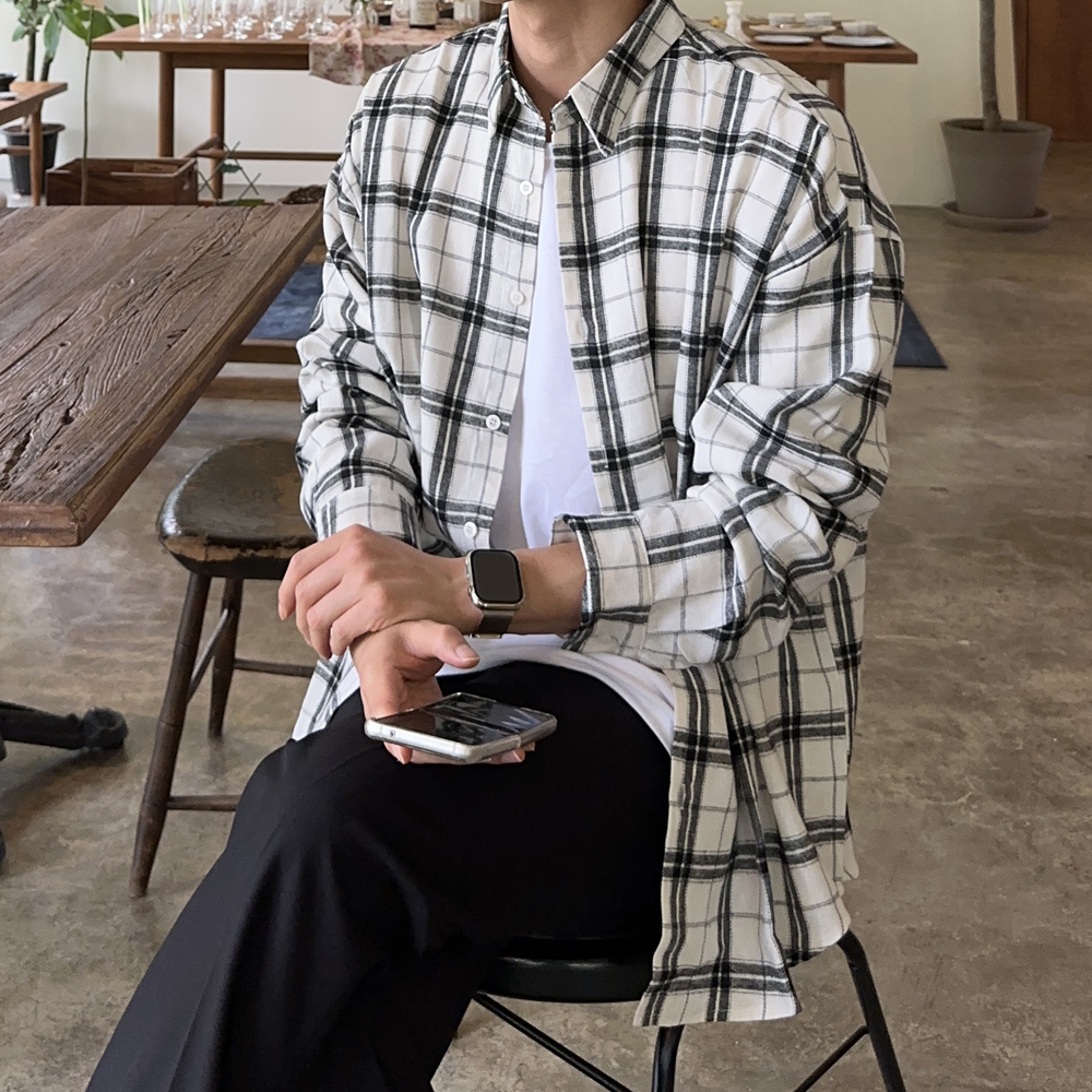 남자 체크셔츠 오버핏 커플 체크 남방 남자 셔츠