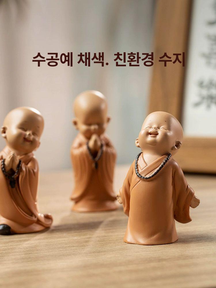 동자승 조각상 미니어쳐 조명 귀여운 미니어처 불상 웃음 가득한 인생 조합+목련+매화 A - 상세 이미지 3