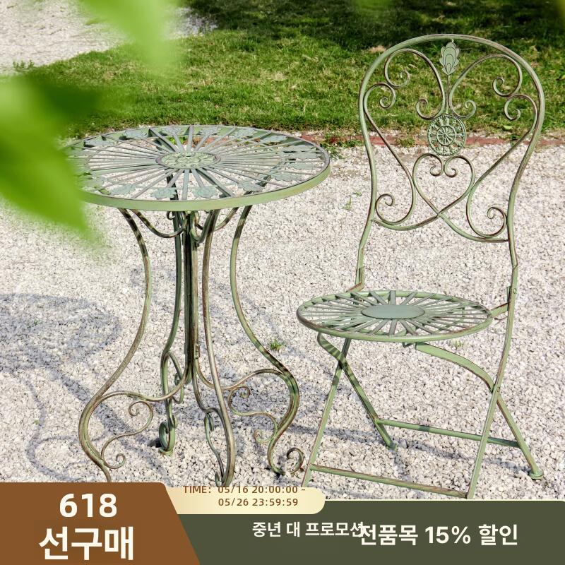야외 엔틱테이블 카페 베란다 유럽풍 철제테이블 가구 레트로한 흰색의 오래된 테이블과 의자 - 상세 이미지 2