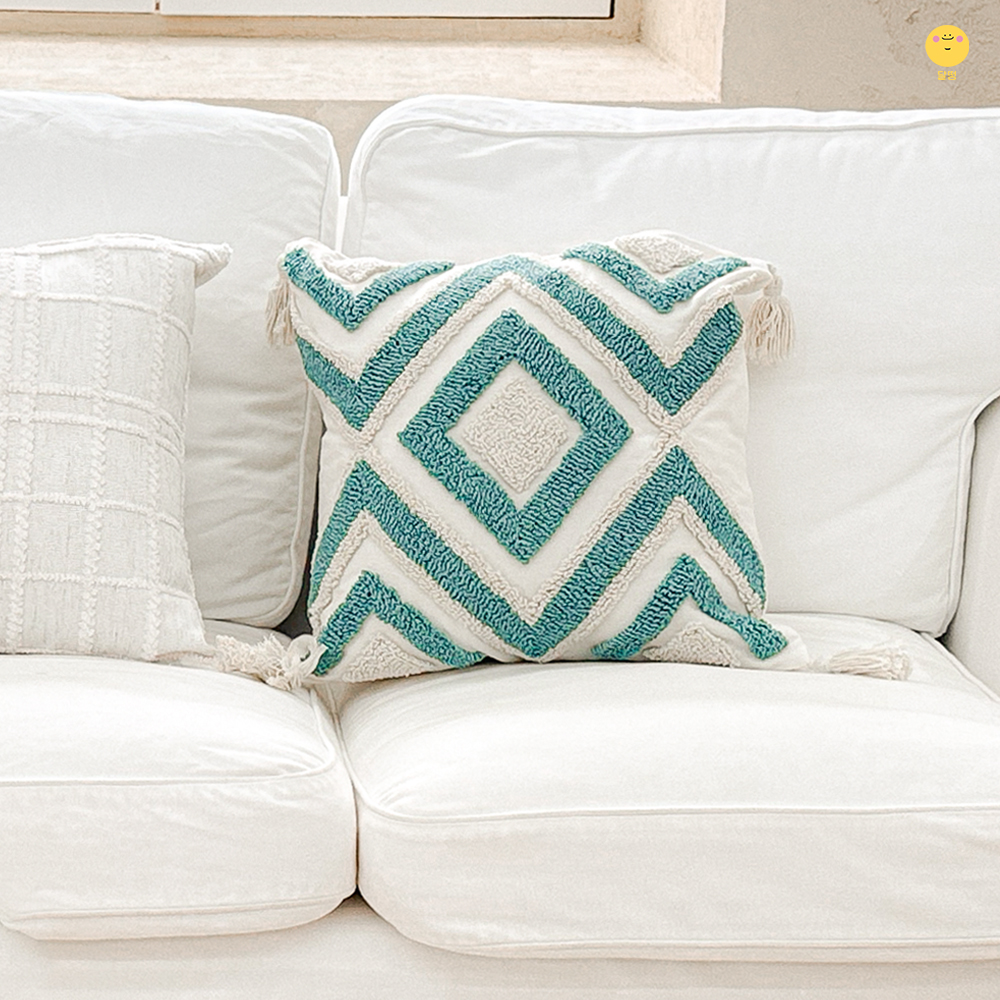 달떵 여름 북유럽 다이아 터프팅 세이지민트 거실 쇼파 쿠션 커버 45x45 예쁜 고급 광목
