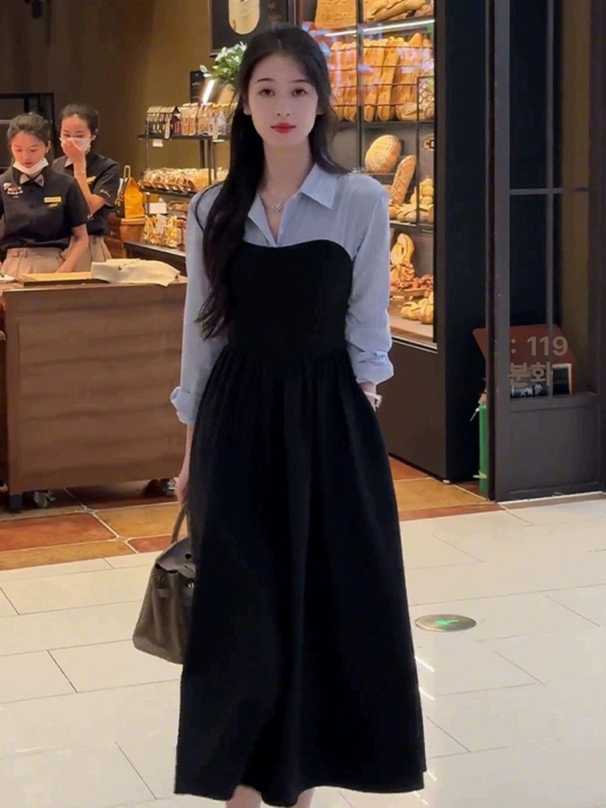 상견례원피스 가을 긴소매 결혼식하객룩 20대 슬림핏 블랙 연파마 S - 상세 이미지 5