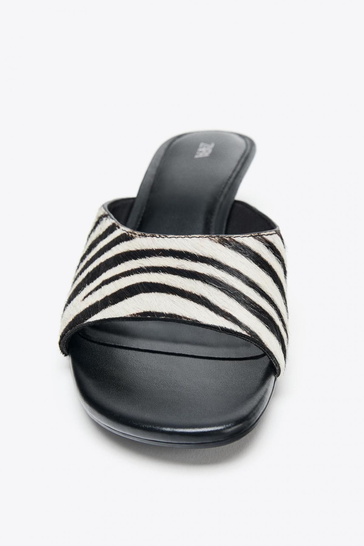 자라 애니멀프린트 레더 키튼힐 뮬 샌들 1360/610 ZEBRA - 상세 이미지 3