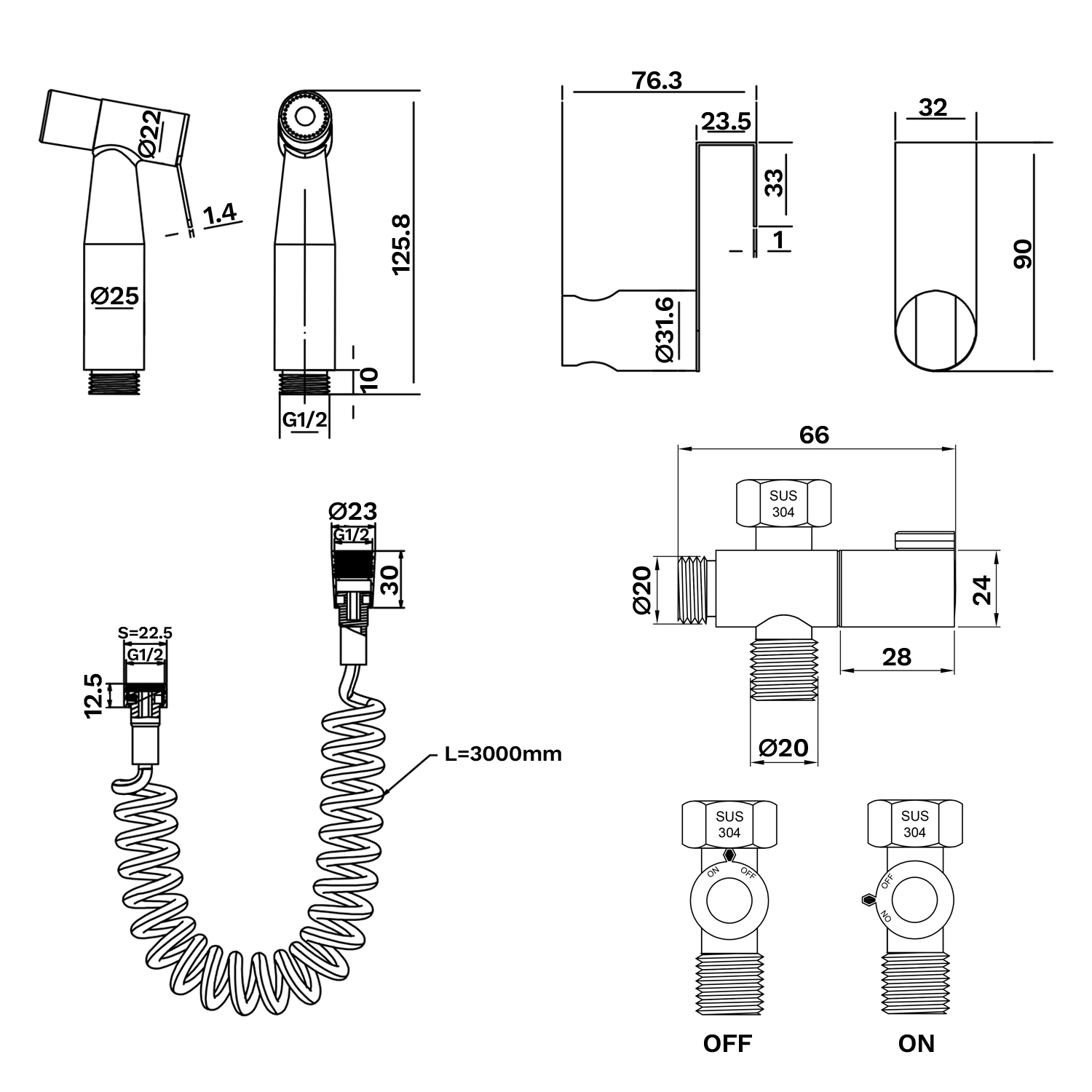 도트 SG100 MS 무광니켈 변기 청소건 변기샤워기 PVC - 상세 이미지 2