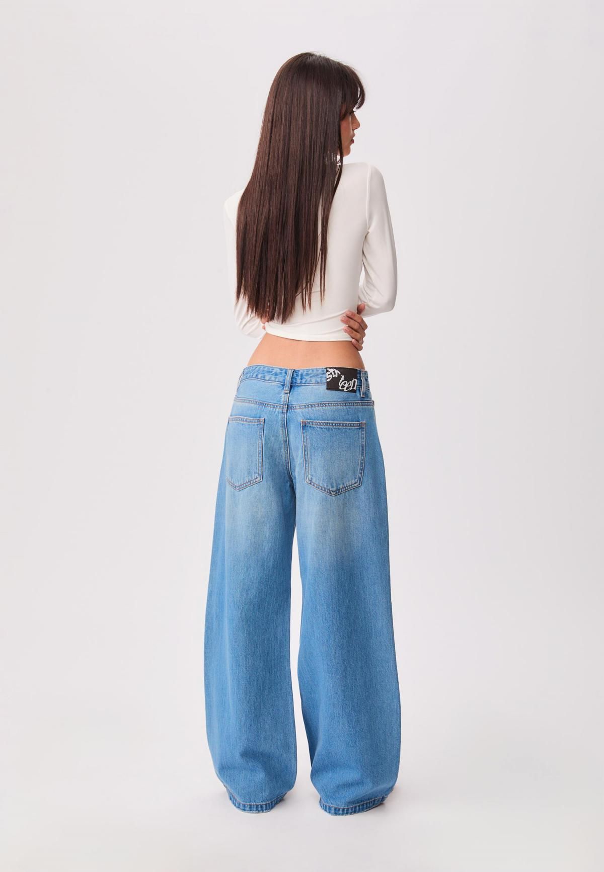 스트라디바리우스 트렌디 와이드핏 데님 배기 진 8345/559 MEDIUM BLUE DENIM - 상세 이미지 2