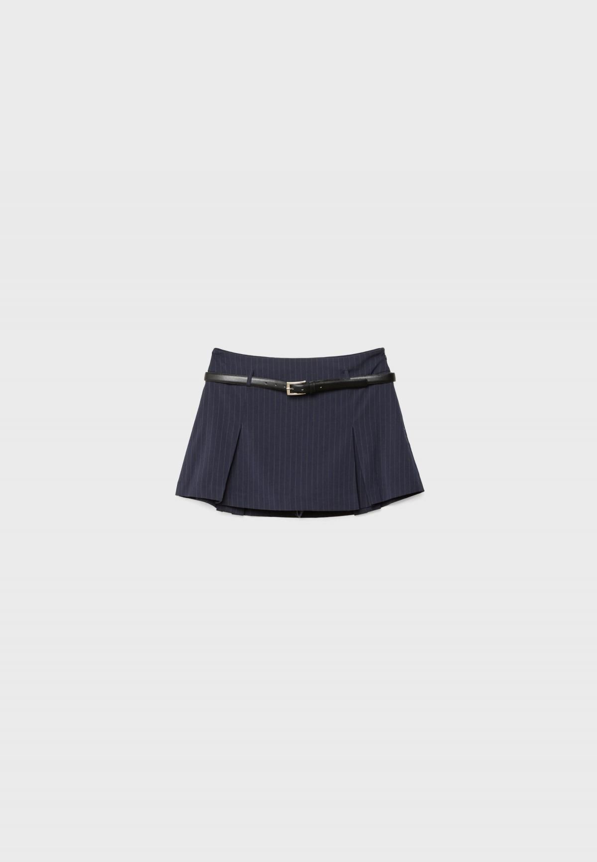 스트라디바리우스 스트라이프 플리츠 벨트 미니 스커트 팬츠 4703/880 DARK BLUE - 상품 이미지